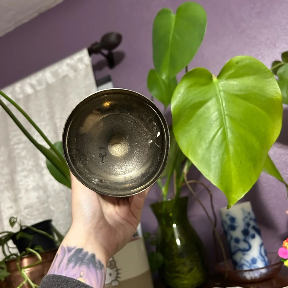Vintage Collectible Indian‎ Brass Engraved Floral Vase 11.5 tall black whimsy